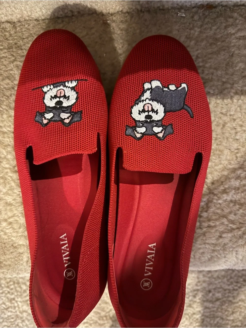 VIVAIA Red Schnauzer Dog Embroidered Knit Loafers Women’s EU 40 US 9-9.5